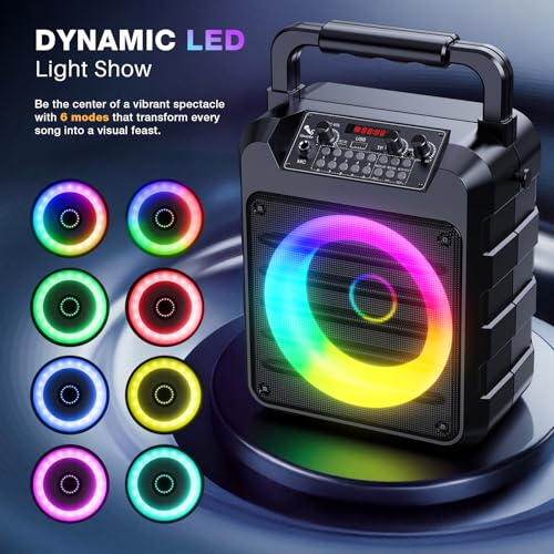 Karaoke Machine Microphone for Adults Kids, Exssary Portable Bluetooth Speaker with 2 Wireless Karaoke Microphone PA System with Lights Supports TWS/TF Card/USB/AUX for Family Home Party
