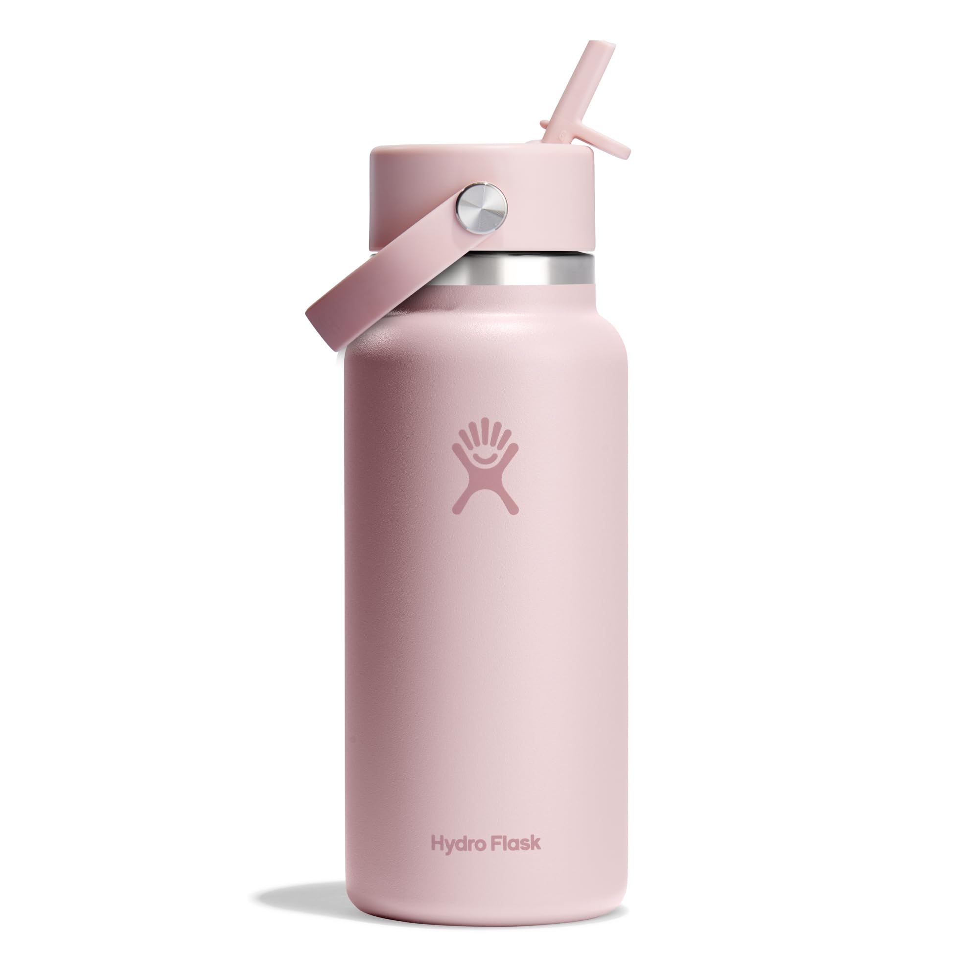 HYDRO FLASK - Wide Mouth Water Bottle 946 ml (32 oz) - Vacuum Insulated Stainless Steel Water Bottle with Flex Straw Cap - Trillium, Pink