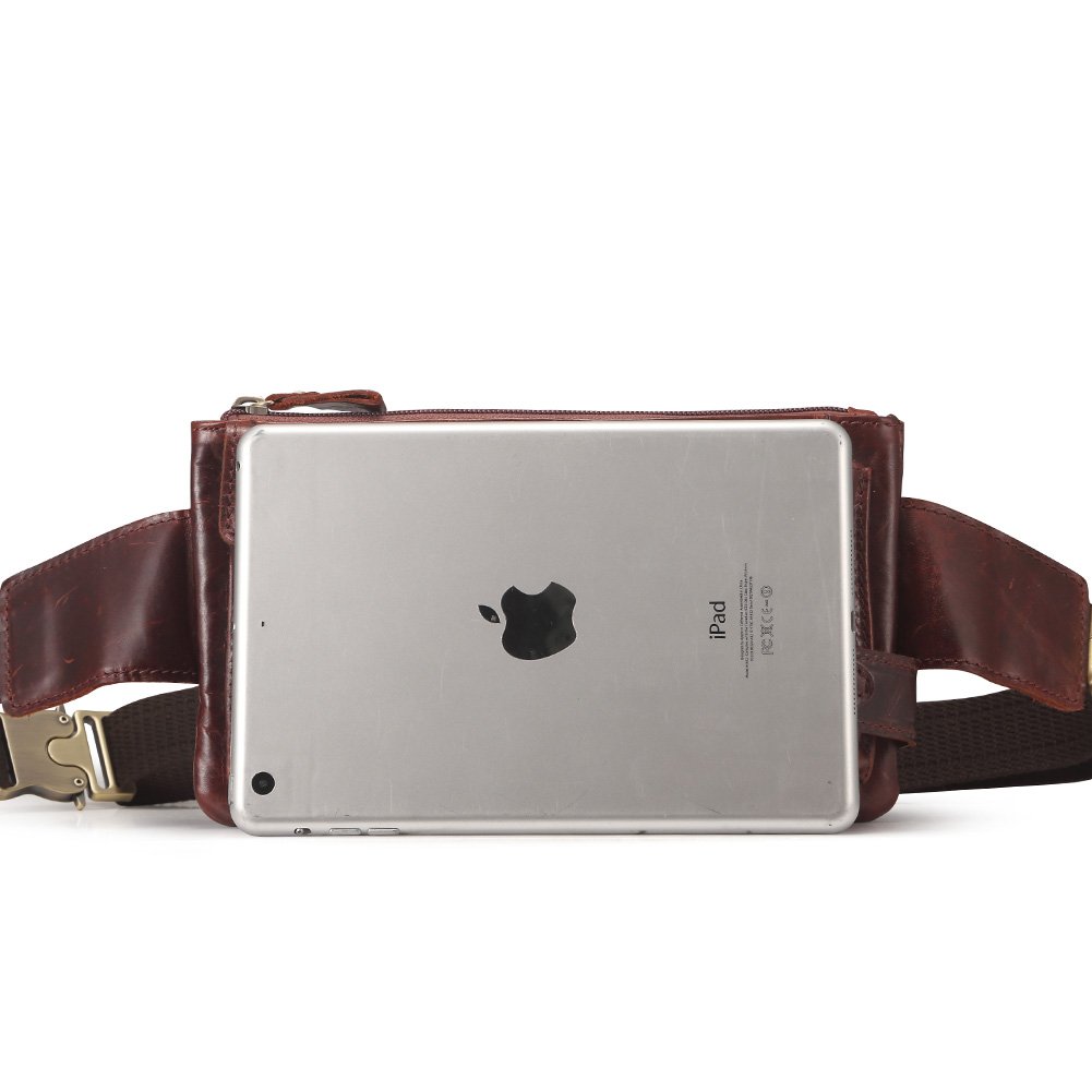 Teemzone Unisex Retro Leather Waist Backpack Phone Holder Fanny Sling Bag (Red)