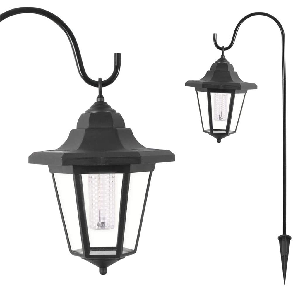 GardenKraft 18229 Pack of 2 Solar Powered LED Shepherds Crook Garden Lanterns/Hanging Victorian Coach Lamps/Outdoor Garden Lighting/Weatherproof Lights / 70cm High /