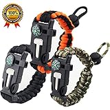 Premium Survival Bracelet-Set of 3-Outdoor Emergency Paracord Bracelet 5 in 1 With Compass,Flint Fire Starter,Emergency Scraper/Knife,Whistle,Rescue Rope-Perfect for Camping,Hiking,Trekking,Travel