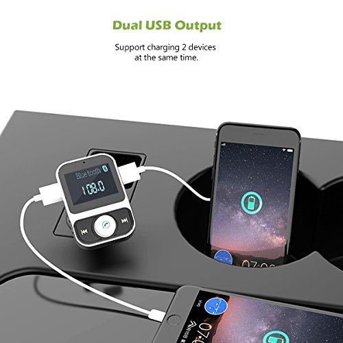 KeeKit Bluetooth FM Transmitter, Wireless In-Car FM Transmitter Radio Adapter Car Kit, Universal Car Charger with Hands-Free Calling, AUX Output, 3.1A Dual USB Charging Ports for iPhone, Samsung, etc.