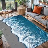 Modern Ocean Theme 7x10 Area Rug with Grey Beach