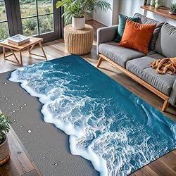 Modern Ocean Theme 7x10 Area Rug with Grey Beach
