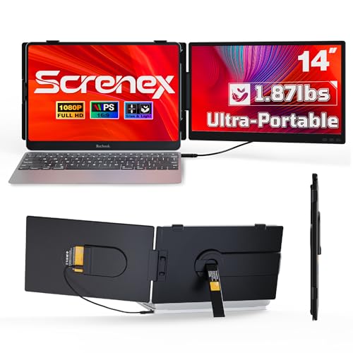 Laptop Screen Extender 0.27" Ultra-Thin, 14" FHD 1080P IPS Lightweight Dual Portable Monitor, USB-C/HDMI Plug & Play for 13-17" Laptops, Travel screen compatible with Windows/Mac/Chrome/Switch/Android