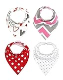 Emma Claire's Houseware PREMIUM Bandana Drool Bibs 100% Cotton - fleece lining - Snaps - 4 Pack for Girls Absorbent Versatile Perfect Bibs For Drools Teething and Spit Ups Great Baby Shower Gift