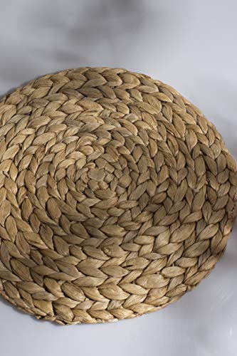 Woven Placemats,Rattan Round Placemats Natural Water Hyacinth Braided Heat-Reistant Non-Slip Tablemats for Dining Table Coasters Pots Pans Teapots in Kitchen,Farmhouse Decor (Handmade 11.8 inch 4pc)