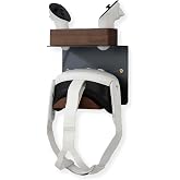 NIRVASH Walnut VR Headset Wall Mount Holder, Wood VR Wall Stand Storage Hook Compatible with Meta/Oculus Quest 3, 2, 3S, Vive Display Hanger, Game Room Decor Vintage Gift Organizer Shelf (No Charger)