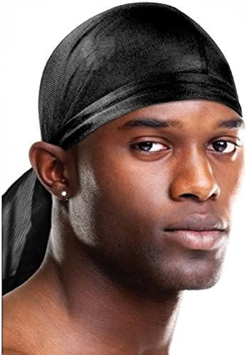 Black Du-rag With Long Tails Smooth Comfortable Stretchable One Size Fits All By Golden Merchandise (1 Pack)