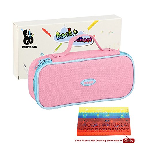 Pencil Case - Big Capacity Pen Pouch Pink Color with High Grade Oxford Fabric 600D and Strong Zipper Multifunctional as Pencil Box Travel Bag for Girls or Lady, 8.7x4.2x2.2 Inches, E4go Brand