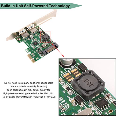 Ubit U3N02S with 2 Ports USB 3.0 Super Fast 5Gbps PCI Express (PCIe) Expansion Card for Windows XP、7、Vista、8、8.1、10 Desktop Computer-Build in Self-Powered Technology-No Need Additional Power Supply