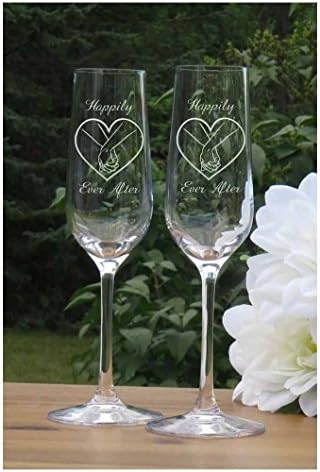 Happily Ever After Champagne Flutes - Lead Free Crystal Wedding 7 oz Glasses