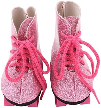 For 18 Inch Doll's Clothes & Shoes Accessories, UPXIANG Handmade Lovely Doll Sports Glitter Stripe Doll Roller Skates Winter Shoes for 18 inch Our Generation American Girl Doll Toy