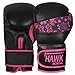 Hawk Pink Boxing Gloves Ladies Women's Flowers Girls Leather Training Gloves Bag Gloves Mitts Muay Thai Kick Boxing Gloves (Black, 16oz)