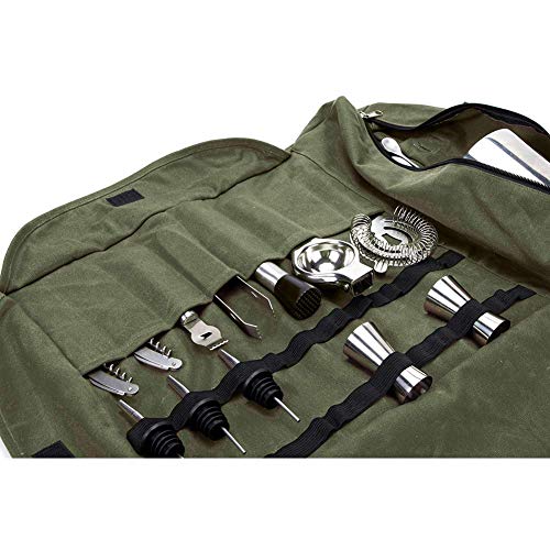QEES Barkeepertasche, tragbare große Bar-Sets Rolltasche, Cocktail-Wergzeugtasche GJB309 (Armeegrün) – Bild 3