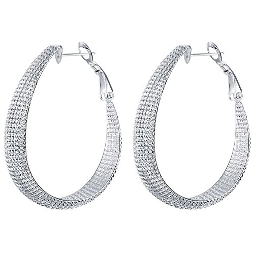 BOHG Jewelry Womens 925 Sterling Silver Plated Large Fashion Rounded Hoops Earrings Classic Charm Elegant