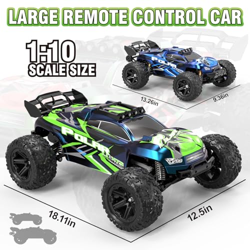 Womaqu Large Scale Adult Remote Control Car 1:10 46cm, RC Truck 2WD RWD Electric 45km/h with 2 Batteries 2600mAh, Off-Road RC Car for Children and Adults