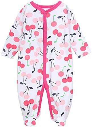 LUCKYXIN Baby Footed Pajama Sleepwear Long Sleeve Rompers 100% Cotton Button Front Neutral For Baby Boys Girls (Size 0-12 Month)
