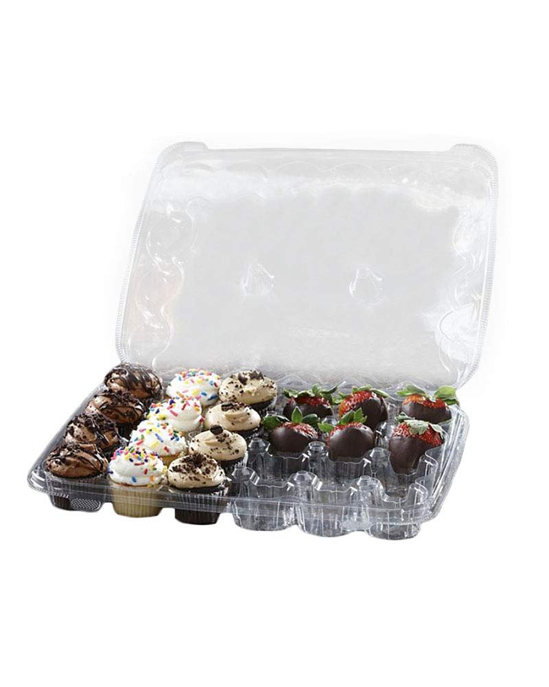 SabertKP224 Clear Hinged Cupcake Container for 24 Mini Cupcakes - Pack of 10