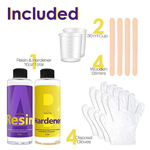 16 Ounce Clear Epoxy Resin Kit, 2 Part Epoxy Resin with Bonus Measuring