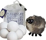 Wool Dryer Balls 6 pack XL FREE BONUS, 100% Organic New Zealand Wool, Anti-Static, Reduces Laundry Clothes Drying Time, Reusable All Natural Fabric Softener Free Handmade Sheep Coin Purse and E-Book