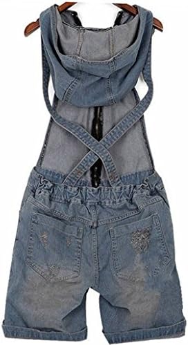 Women Zipper Conjoined Loose Jeans Casual Hem Denim Overall Shorts Jumpsuit