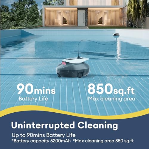 Pooleco Robotic Pool Cleaner, Pool Vacuum for Above & In-Ground Pool, Dual-Motor Suction, 90Mins Runtime Automatic Self-Parking, 2.5h Fast Charging, Up to 850 Sq.ft, Pooleco S110