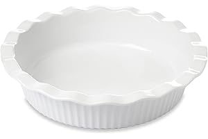 Miicol White Ceramic Pie Pan, 50 oz / 1500 ml Ripple Edge Deep Baking Dish, 9 Inch / 22 cm Round Ceramic Pie Plate, Suitable 
