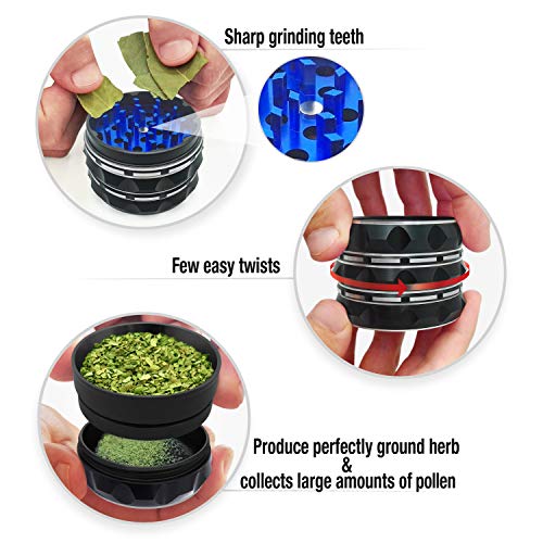 Kozo Grinders [Upgraded Version] Grinder. Large 4 Piece, 2.5 Inch Black