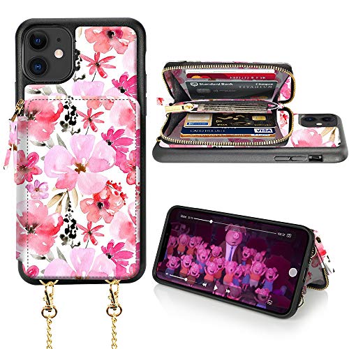 Iphone 11 Wallet Case Lameeku Iphone 11 Card Holder Case Floral Flower Pattern Zipper Leather Case With Credit Card Slot Crossbody Chain Protective Phone Cover For Iphone 11 6 1 Cherry Blossoms Pricepulse