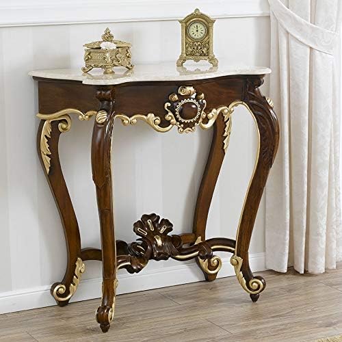 SIMONE GUARRACINO LUXURY DESIGN Console Table Louis Philippe Neapolitan Style 1800s Walnut Gold Leaf Cream Marble 90 cm