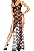 LamourLove Women's Lingerie Plus Size Halter Black Lace Sexy Robe High Split Long Gown Dress Set(X-Large)