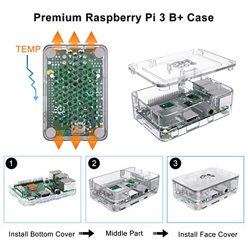 Raspberry Pi 3 B+, Complete Starter Kit with Motherboard, 64 GB Micro SD Card with NOOBS pre-loaded, 5V 3A Power Adapter, HDMI Cable, Micro SD Card Reader, and Big Transparent Box - Thumbnail 5