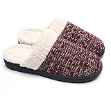 Ofoot Women's Cotton Velvet Knitted Memory Foam Anti-slip Indoor Slippers with TPR Sole