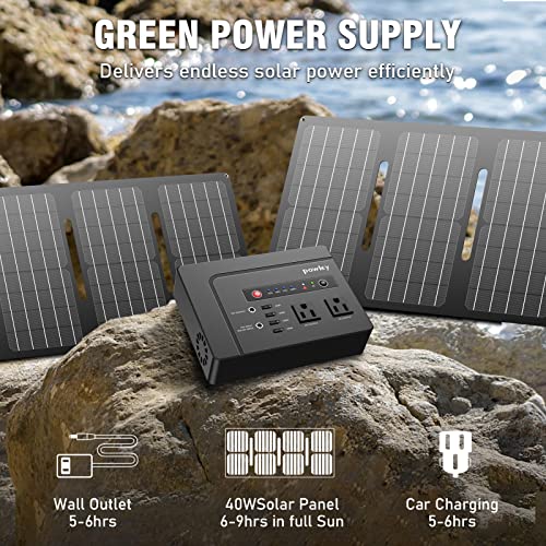 Powkey Solar Generator with Panel,200W Portable Power Station with Solar Panel 40W, 110V Pure Sine Wave DC/USB/AC Outlet Electric Generator Battery Backup for Outdoor Camping Emergency Home