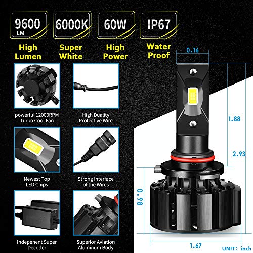 Ravmix LED Headlight Bulb Conversion Kit - 9006 HB4-9600Lm Super Bright 60W White 6000K 9006 Led, Focused High/Low Beam, Upgraded CSP LED Chips, 50000 Hours Life