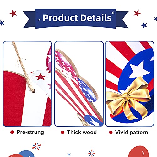 4th of July USA Hanging Wooden Door Sign Uncle Sam Patriotic Hat Wall Decor Hanging Wreath Sign Welcome Sign Perfect For Independence Day Memorial Day Patriotic Decoration Farmhouse,Porch,Garden,Front Door（11.8 X 11.8 inch)
