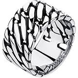 BOHG Jewelry Mens Wide 12mm Link Chain Stainless Steel Ring Vintage Biker Wedding Band Silver Black