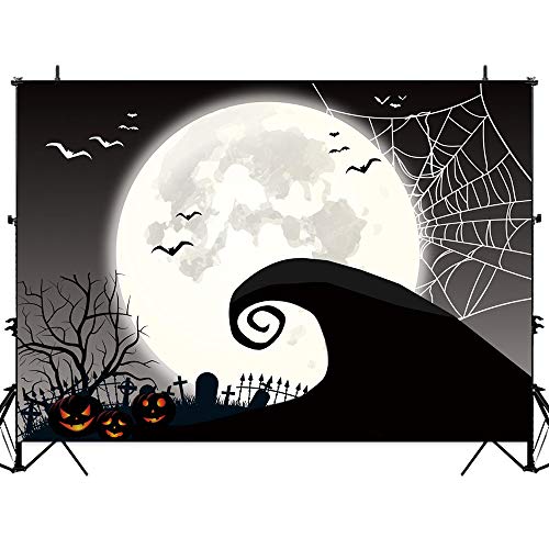 Allenjoy Halloween Nightmare Themed Backdrop Horror Night Full Moon Pumpkin Jack Theme Baby Shower Birthday Party Wall Table Decor 7x5ft Spider Web Flying Bat Photography Backdground Photo Booth Props (Best Studio Monitor Stands 2019)