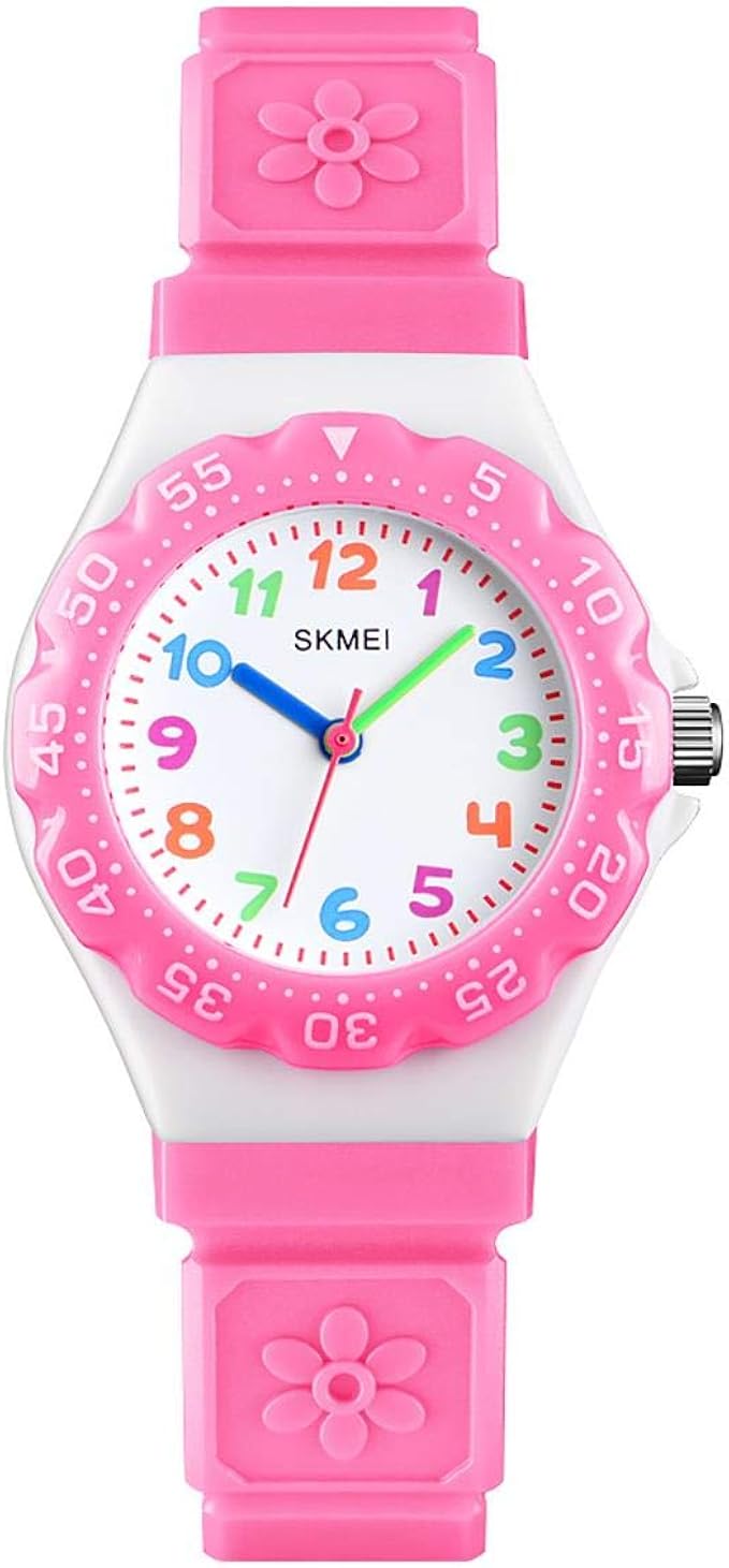 Skmei - Reloj para niños y niñas (4 colores, esfera clara, marcadores de hora coloridos)