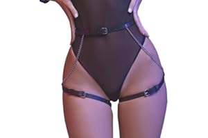 Bodiy Punk Waist Chain Belt Black Leather Belly Chain Rave Club Leg Body Chain Jewelry for Women and Girls