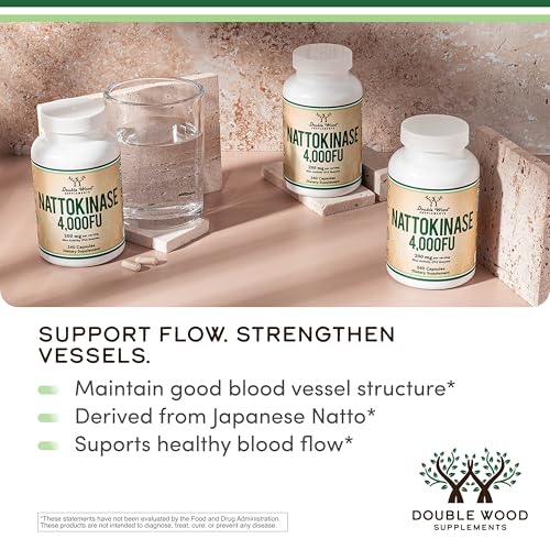 Nattokinase Supplement 4,000 FU Servings, 240 Capsules (Derived from Japanese Natto) Systemic Enzymes for Cardiovascular and Circulatory Support by Double Wood