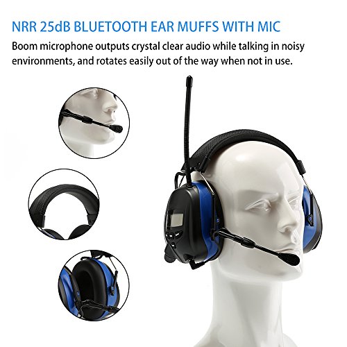 PROTEAR Bluetooth Hearing Protection Headphones with AM/FM Digital Radio and Boom Microphone,NRR 25dB Electronic Noise Reduction Safety Ear Muffs for Working Mowing Construction