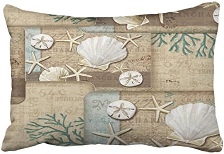 Accrocn Pillowcases Nautical Seashells On The Seashore Cushion Decorative Pillowcase Polyester 20 x 30 Inch Rectangl Queen Size Pillow Covers With Hidden Zipper