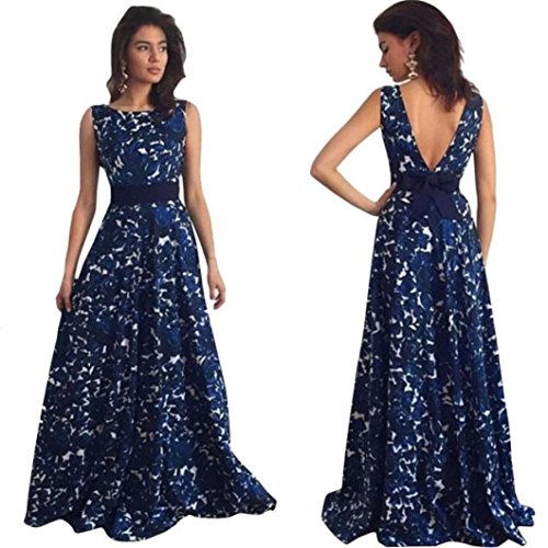 Printed Backless Vest Dress, Balakie Sexy Women Floral Long Formal Prom Evening Party Wedding Dresses (XL, Blue)