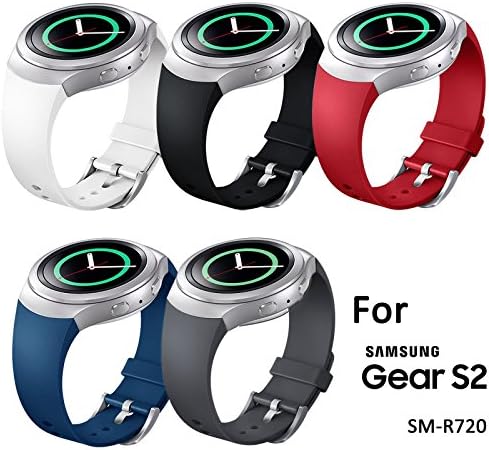 Purpplex Sturdy Silicone Wrist Watch Soft Band Straps Replacement for Samsung Gear S2 SM-R720 - Black Blue Gray Red White