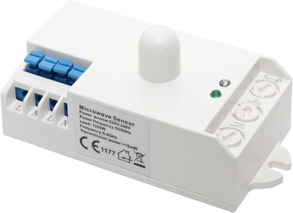 Lowenergie Lighting Microwave Sensor Switch Occupancy Detection Time Delay 1200w Adjustable, White