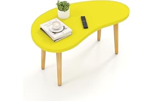 Funecy Mango Coffee Table Low Table with 4 Solid Wood Sturdy Legs, Floor Table Desk for Sitting on The Floor, Storage and Living Room Furniture (Yellow)