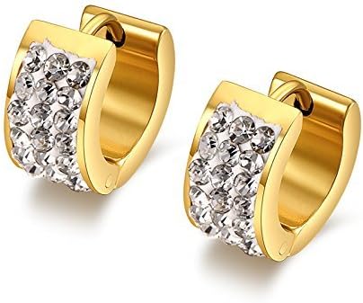 Stainless Steel Womens Mens Hoop Earrings Huggie Earrings CZ Piercings Hypoallergenic 18G (1PAIR-Gold)