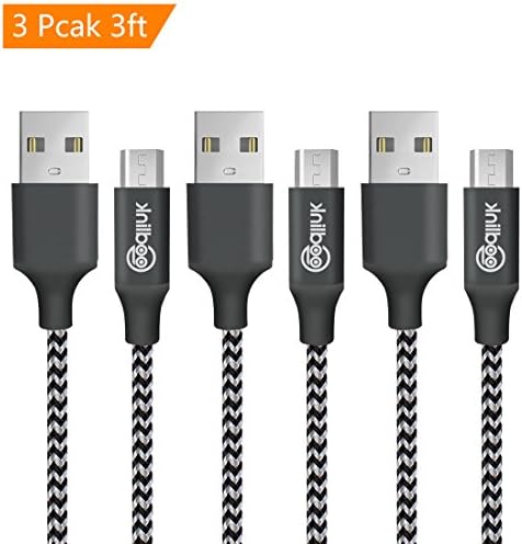 Micro USB Cable, 3 pcs ( 3ft )Goodlink High Speed Durable Nylon Braided Tangle Charging and Data Sync Cord for Android/Windows/MP3/Camera and other Device (Silver)